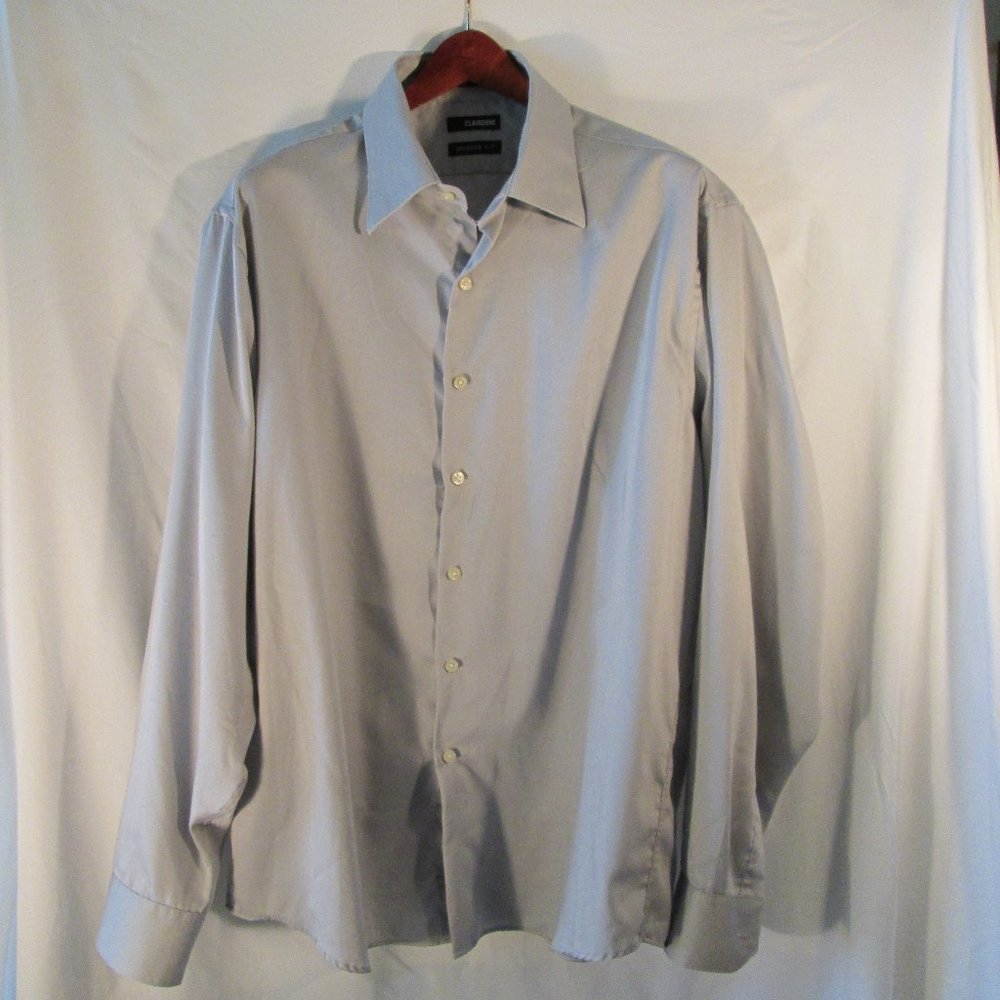 Claiborne Gray Men's Modern Fit Long Sleeve Dress Shirt 17 1/2 36\37 X-L…